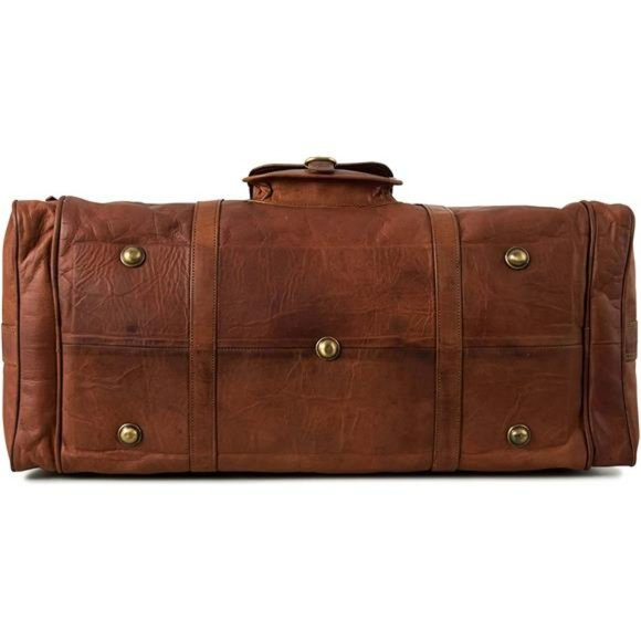 HULSH Large 30 Inch Leather Duffle Bag - Vintage Brown, Full Grain Leather, Weekender Travel Bag - View #5